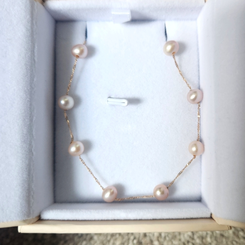 14k Rose Gold Necklace With Cultured Freshwater Pearls